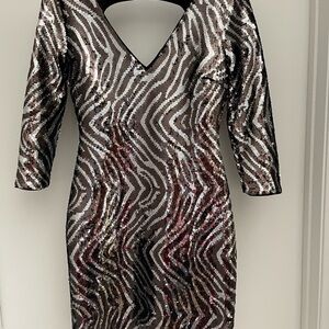 Guess Black and Silver Sequin Mini Dress